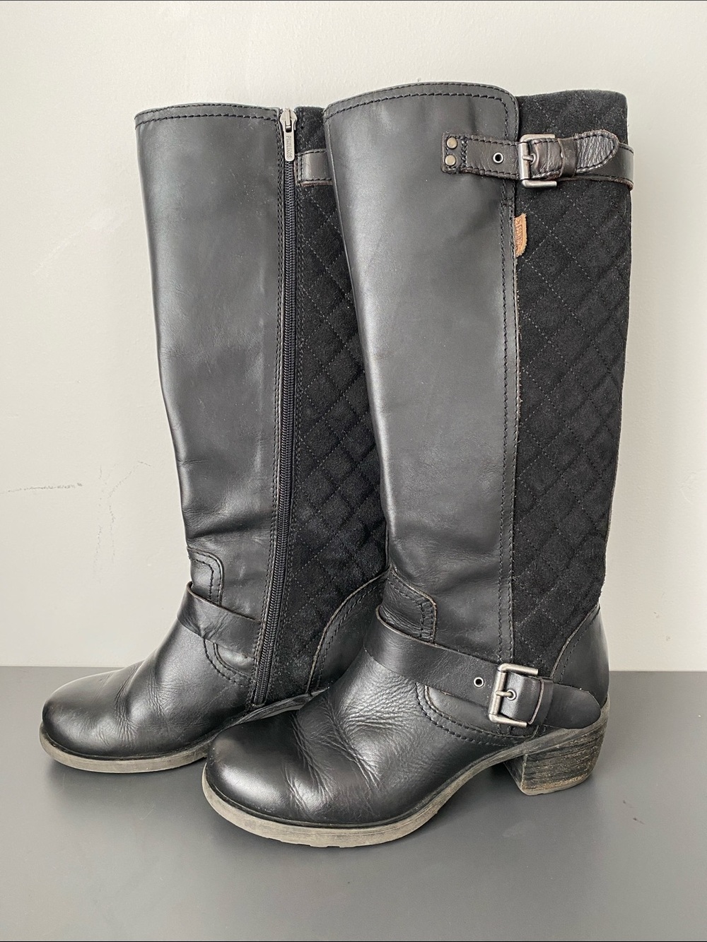 PIKOLINOS Black Leather & Quilted-Back Heeled Riding Boots Sz 37 British Country